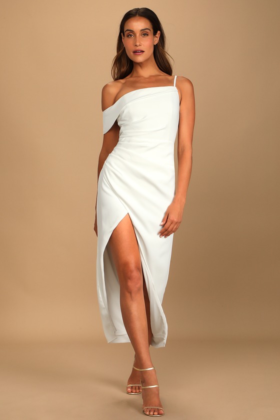 White Asymmetrical Midi Dress